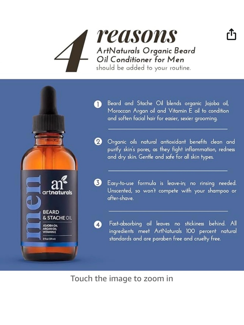 ArtNaturals Men Beard & Stache Oil 2 fl oz NWOT - Picture 7 of 9